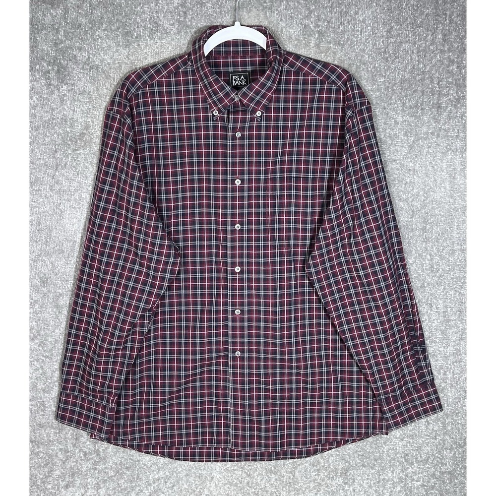 Jos A Bank Travelers Button Down Shirt Mens Size Large Red Plaid Chest Pocket